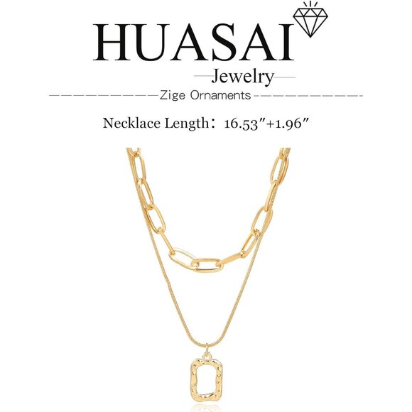 Layered Necklace for Women Gold Chunky Necklace Stack Multilayered Bar Pendant - Picture 7 of 7